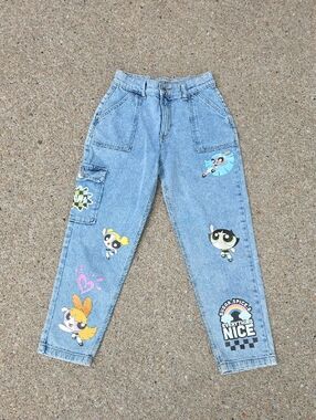 Justice X Power Puff Girls Denim Cargo Jeans Size 14